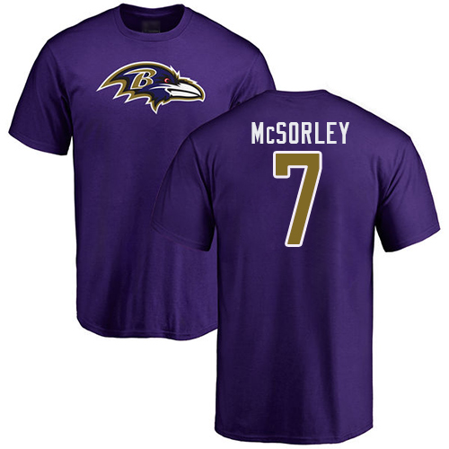 Men Baltimore Ravens Purple Trace McSorley Name and Number Logo NFL Football #7 T Shirt